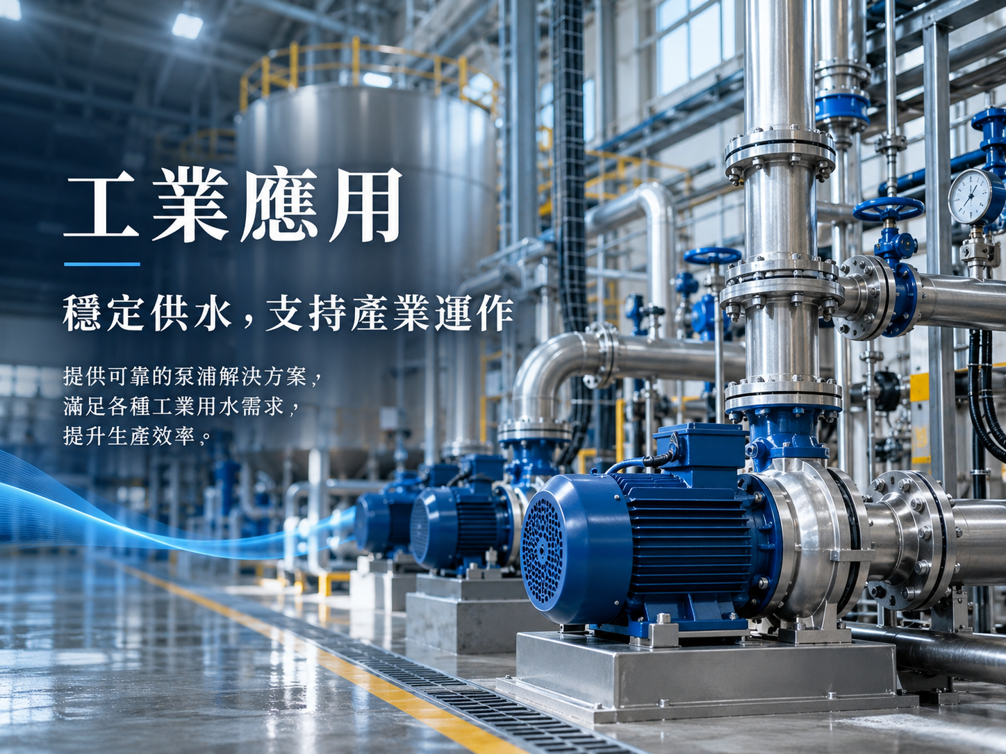HAITIMA 工業應用品牌形象示意圖，呈現工業管線與供水設備。
